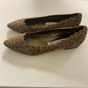 Manolo Blahnik Srilasfla Leopard Suede Scallop Flat Size 7